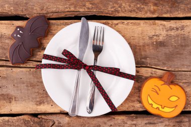 Cadılar Bayramı akşam yemeği için Tablo Set.