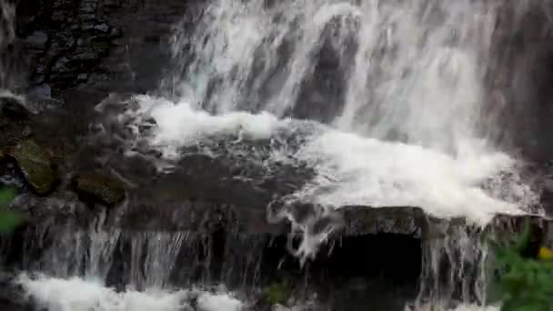 Blízko malého horského vodopádu na skalách. — Stock video