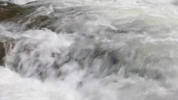 Fluss strömt Felsen in Bergen aus nächster Nähe herunter. — Stockvideo