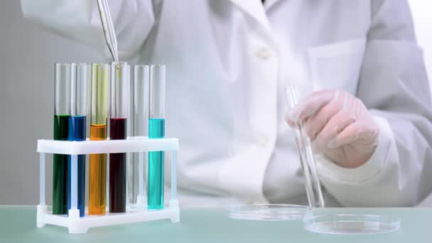 Scientist making a research in clinical laboratory. — Stock Video