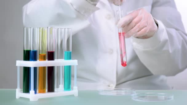 Wissenschaftler macht ein chemisches Experiment im Forschungszentrum. — Stockvideo