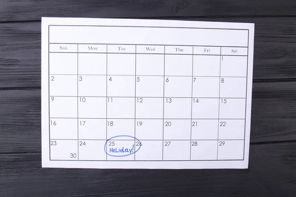 25 giorno di calendario segnato come una vacanza da un pennarello blu. — Foto Stock