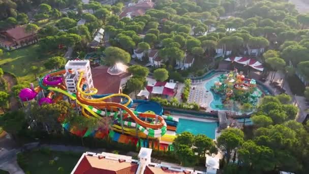 Water park at resort hotel, top view. — Stock Video
