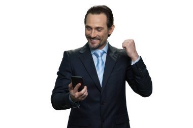 Neşeli orta yaşlı adam neşeli ve başarılı..