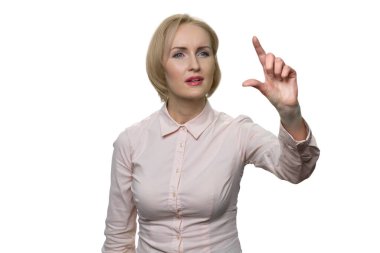 İş kadınının portresi büyüyen sanal ekran.