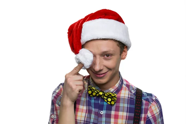 Νεαρός έφηβος με καπέλο Χριστούγεννα. — Φωτογραφία Αρχείου