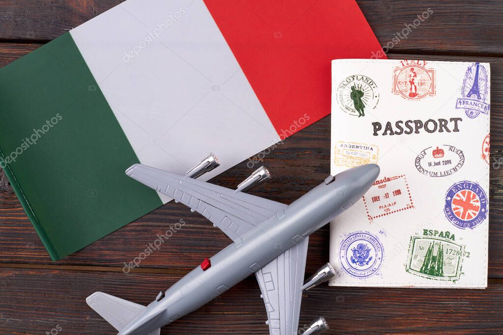 Travel flight to Italy concept.