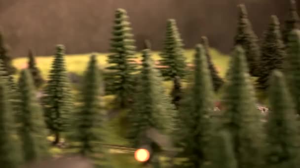 Modell einer Eisenbahn-Diesellokomotive, die sich auf der Eisenbahn bewegt. — Stockvideo