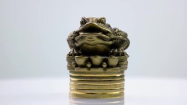 Kurbağa bozuk para yığınının üstünde oturuyor..