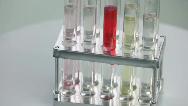 Forskare gör test i laboratorium närbild. — Stockvideo