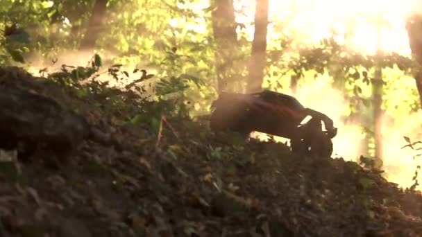 Monster-Truck fährt im Wald bergab. — Stockvideo