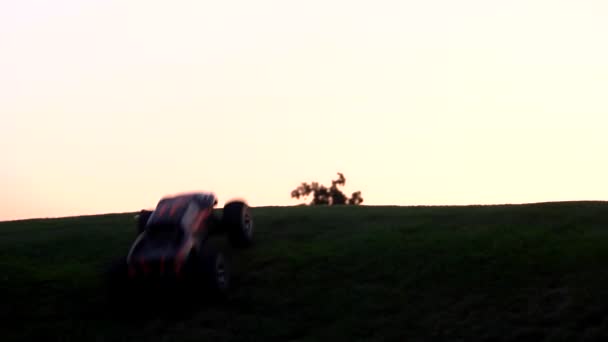Monster rc car jumps high in slow motion. — Stock Video