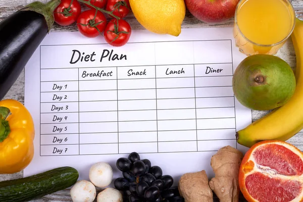 Ernährungsplan mit Obst und Gemüse. — Stockfoto