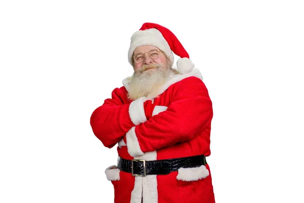 Szczęśliwego Świętego Mikołaja z krzyżowanymi ramionami. — Zdjęcie stockowe