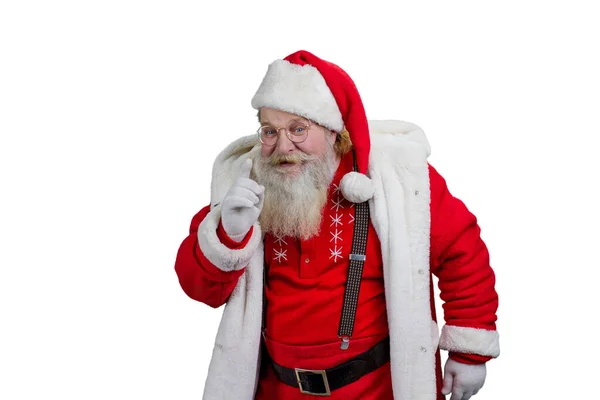 Weihnachtsmann gestikuliert mit Zeigefinger. — Stockfoto