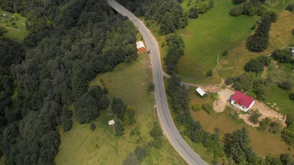 Vista aérea carretera y casa en un bosque. — Foto de Stock