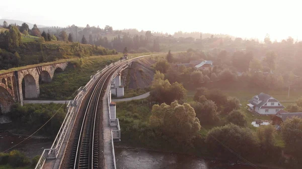 The railway track runs over the river. — Stock Photo, Image
