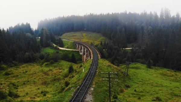 De spoorlijn gaat over de brug. — Stockfoto