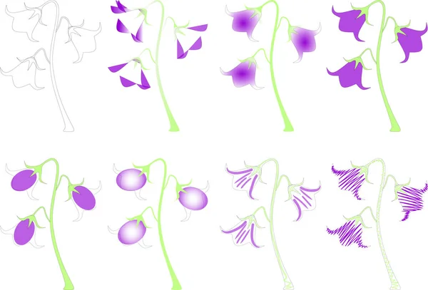 Sekiz Izole Çan Çiçeğinin Renkli Vektör Kümesi — Stok Vektör