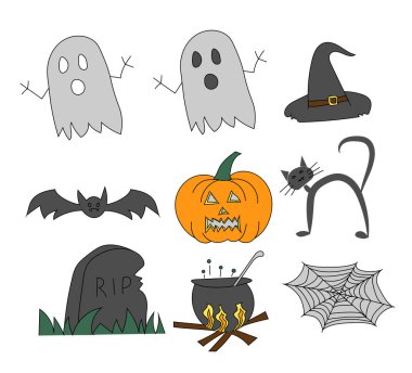 Renkli Cadılar Bayramı simgeleri seti