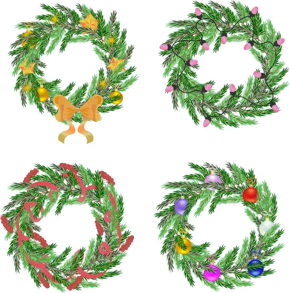 Set Christmas New Year Wreaths Decoration Transparent Background — Stock Vector