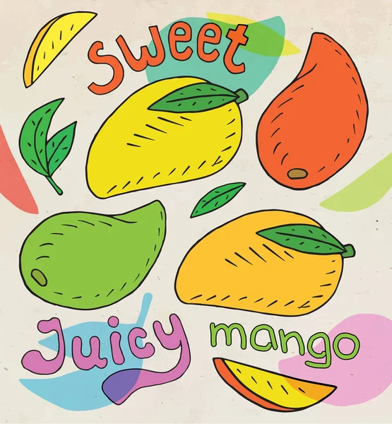 Γλυκό Ζουμερό Μάνγκο Καλοκαίρι Εξωτικά Τρόφιμα Όμορφη Χέρι Εικονογράφηση Από — Διανυσματικό Αρχείο