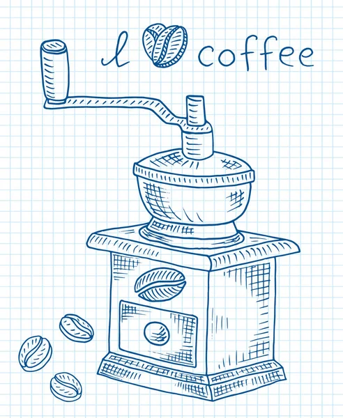 Bela Ilustração Moedor Café Com Grãos — Vetor de Stock