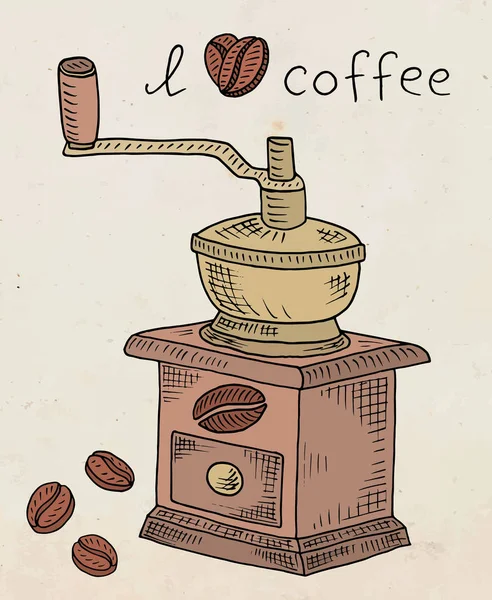 Hermosa Ilustración Molinillo Café Con Granos — Archivo Imágenes Vectoriales