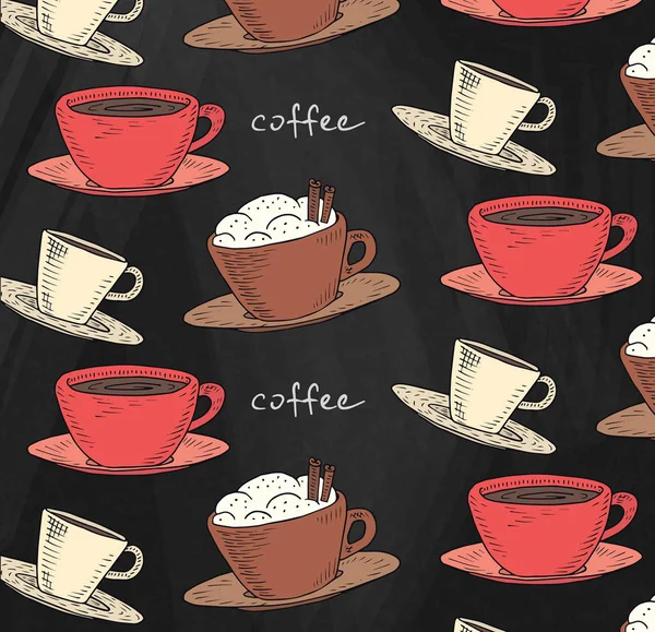 Hermosa Ilustración Del Patrón Café Fondo Pizarra — Vector de stock