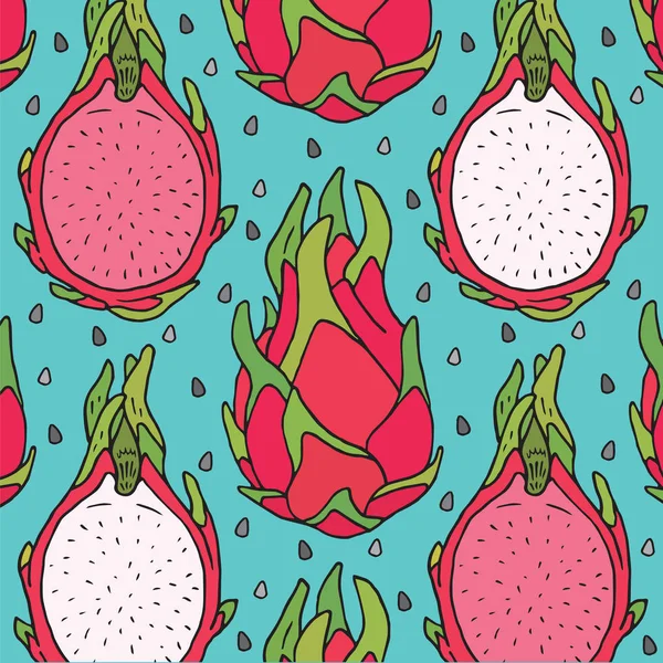 甜多汁龙果的图案 夏日异国情调的食物 美丽的手画的果子例证 — 图库矢量图片