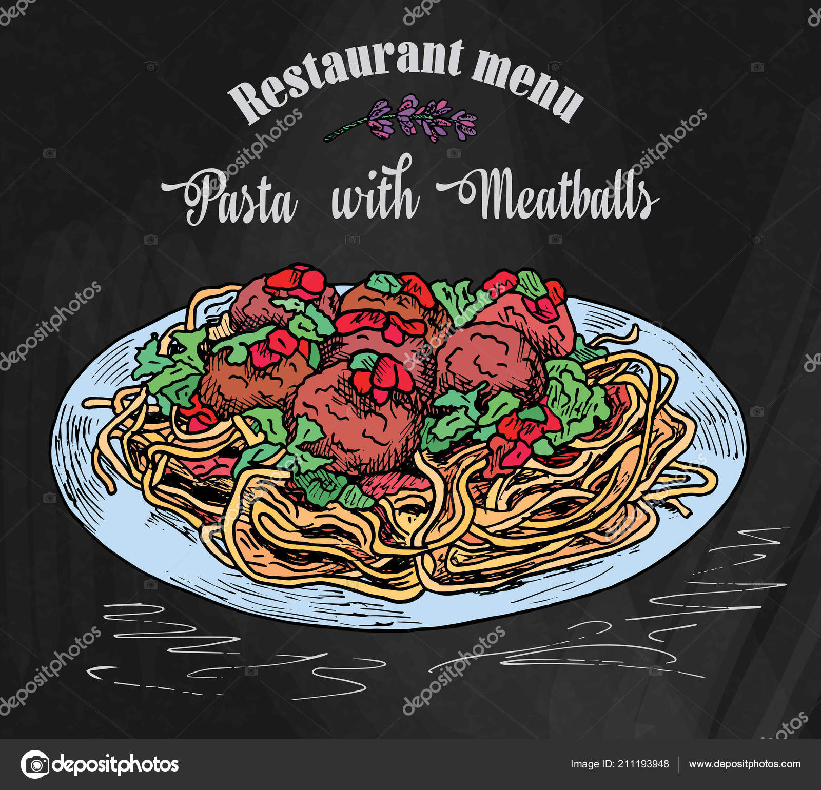 Beautiful Hand Drawing Pasta Meatballs Tomato Sauce Restaurant Menu Chalkboard Stock Vector Image By C Jelu