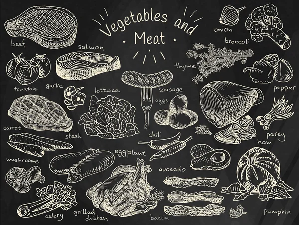 Menu Viandes et légumes — Image vectorielle