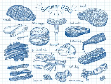 Güzel illüstrasyon yaz bbq yemekleri