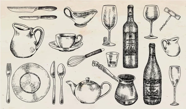 Güzel sofra takımı ve mutfak aletleri çizimi