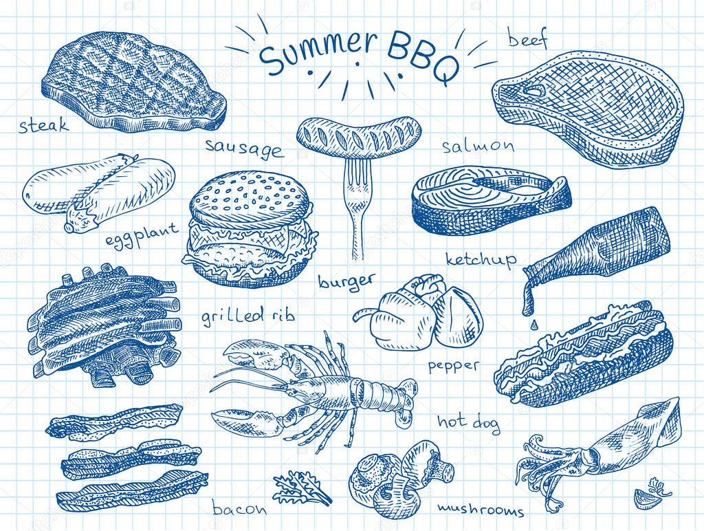beautiful illustration summer bbq food