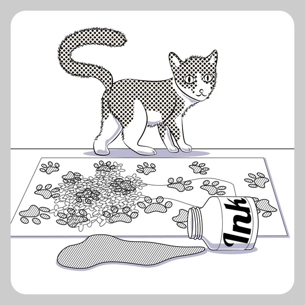 Hooligan Cat Spilled Ink Vector Illustration — Stock Vector