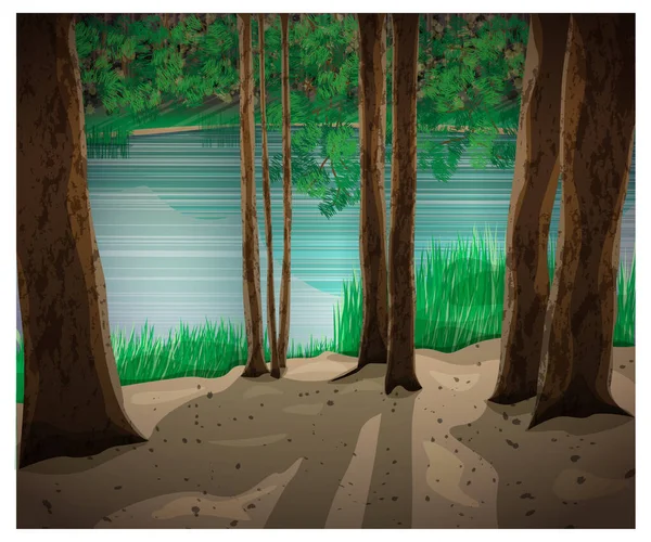 森の中の湖 ベクターイラスト — ストックベクタ