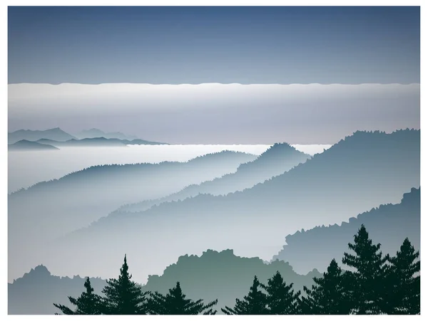 Névoa Nas Montanhas Paisagem — Vetor de Stock