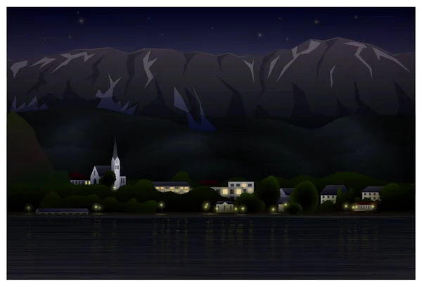 夜の山の湖 — ストックベクタ