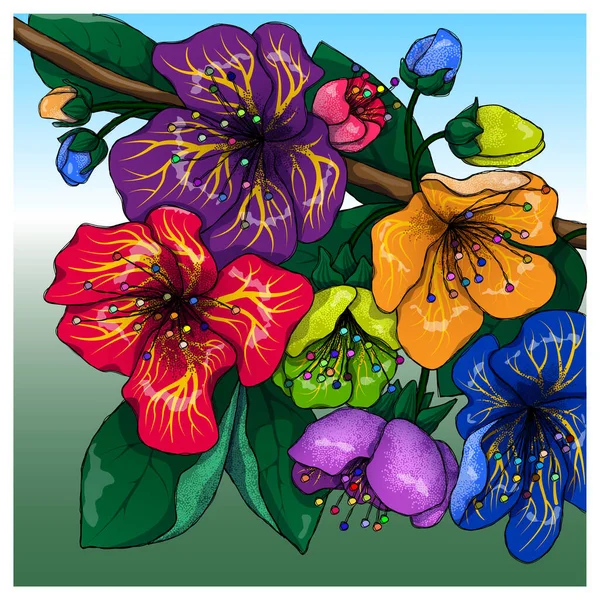 Coloridas Flores Primavera Ilustración Vectorial — Archivo Imágenes Vectoriales