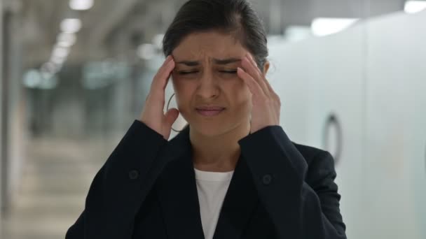 Portrait of Exhausted Young Indian Businesswoman having Headache — Stock Video