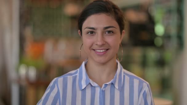 Portrait of Positive Young Indian Woman doing Thumbs Up — Stock Video