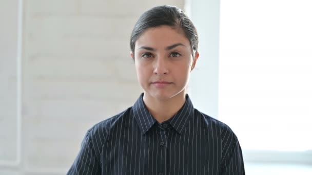 Portrait of Disappointed Young Indian Woman doing Thumbs Down — Stock Video