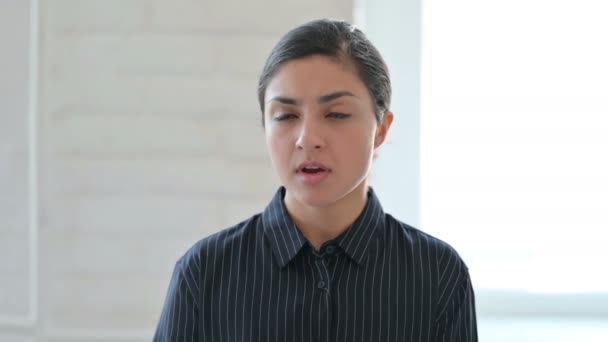 Portrait of Sick Young Indian Woman Coughing — Stock Video