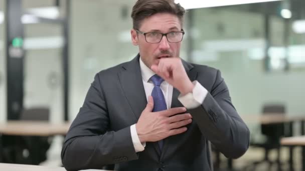 Portrait of Sick Middle Aged Businessman Coughing — Stock Video