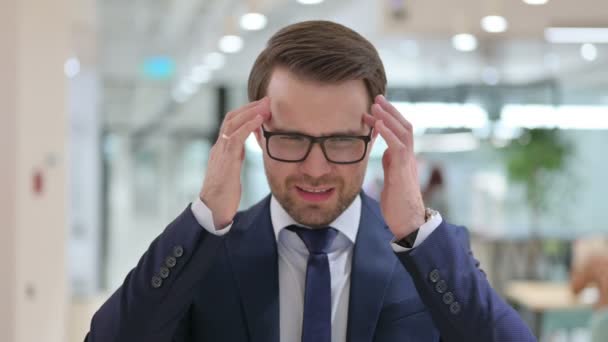 Portrait of Young Businessman having Headache — Stock Video