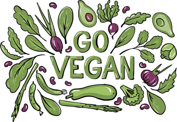 Vegan Vegetarian Set Healthy Diet Handmade Vector Isolated Elements White — Stock Vector