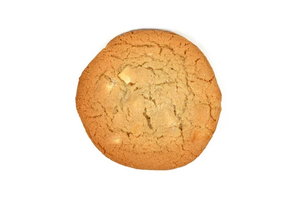Ovanifrån Vit Choklad Chip Cookie Isolerad Vit Bakgrund — Stockfoto