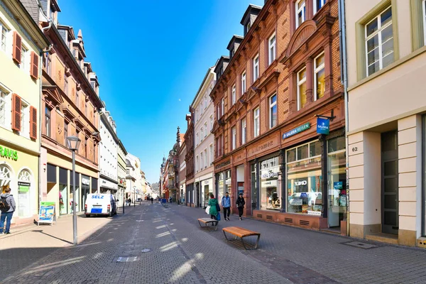 Heidelberg Alemanha Março 2020 Centro Cidade Com Rua Principal Comercial — Fotografia de Stock