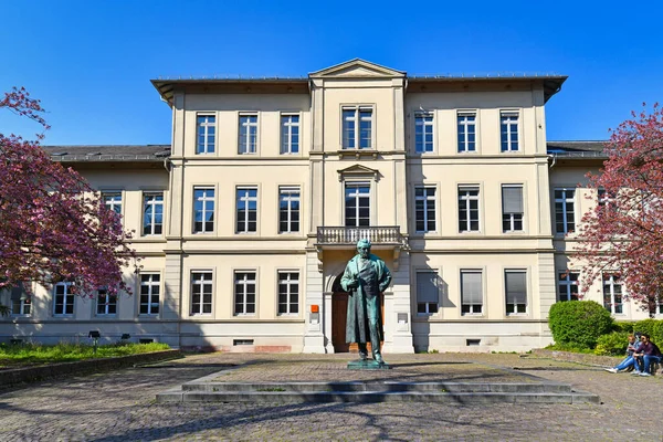 德国海德堡 2020年4月 阳光灿烂的一天 罗伯特 本森纪念碑位于德国海德堡弗里德里希斯鲍大学历史建筑前 — 图库照片